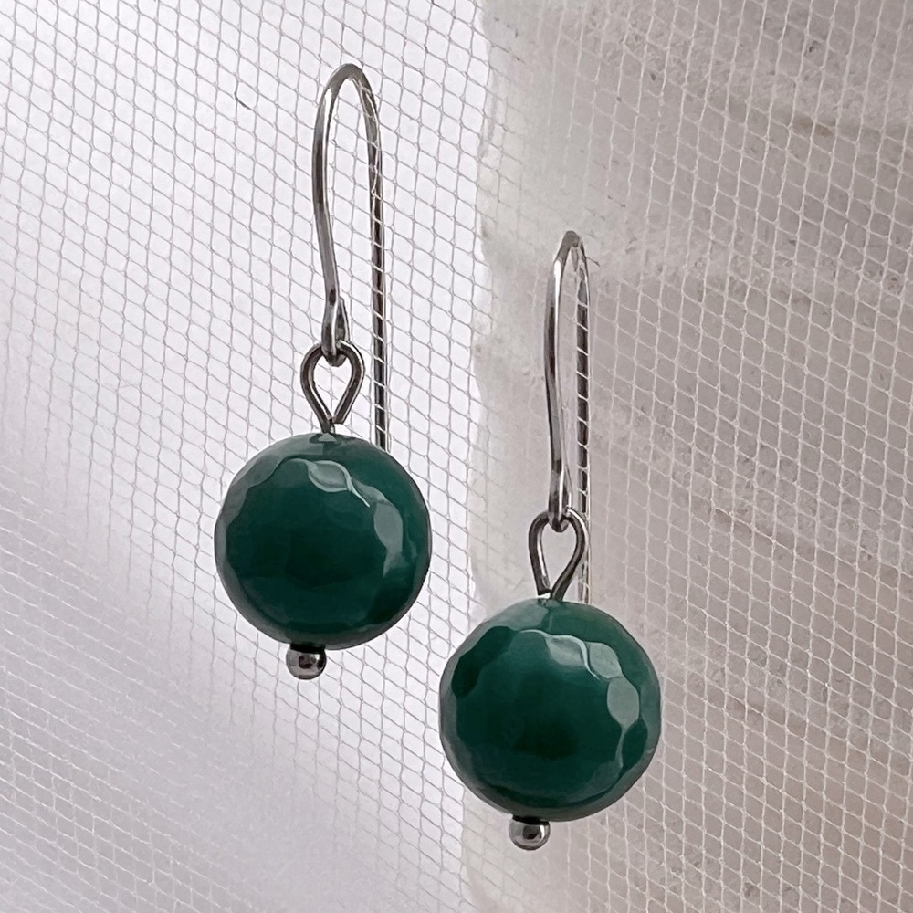 Forest Green Agate Stainless Steel Drop Earrings